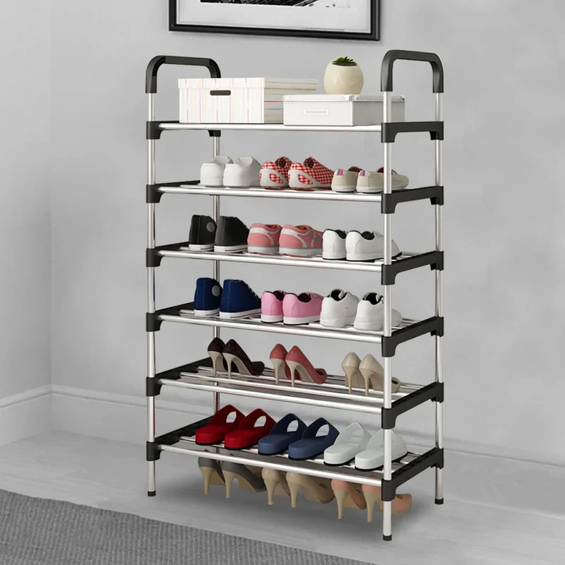 Étagère à chaussures métal 6 niveaux, rangement vertical