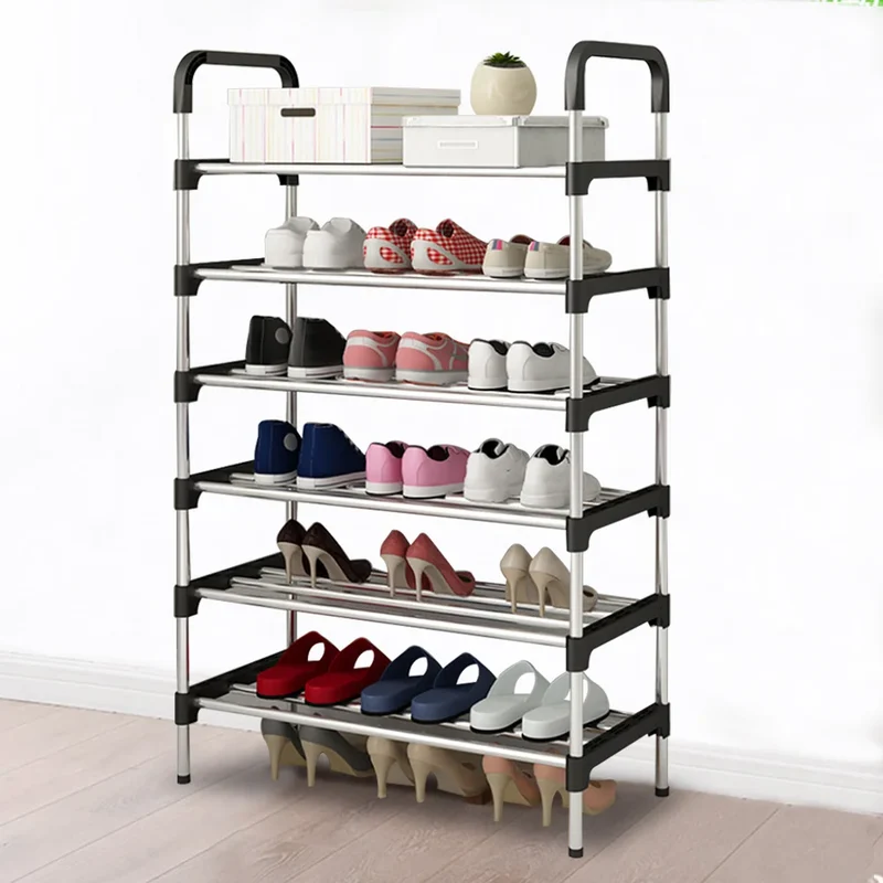 Étagère à chaussures métal 6 niveaux, rangement vertical