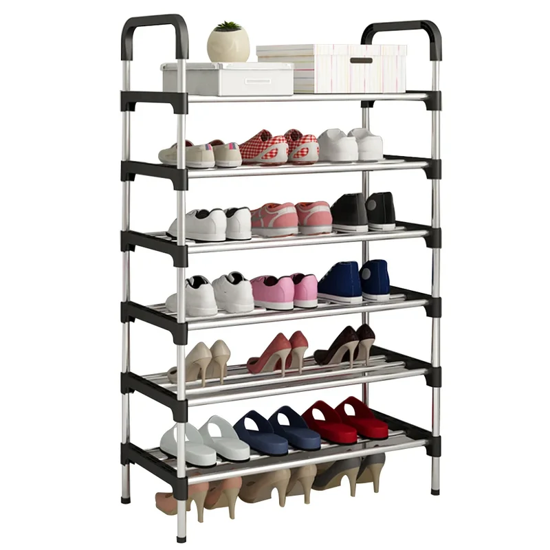 Étagère à chaussures métal 6 niveaux, rangement vertical