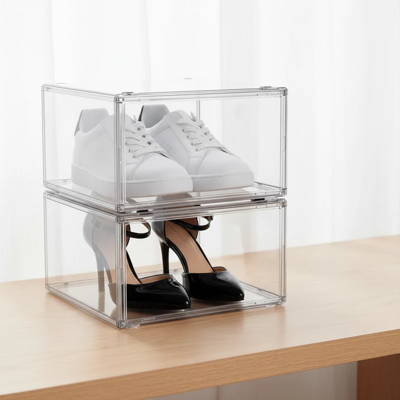 Boîte à chaussures transparente empilable à ouverture frontale