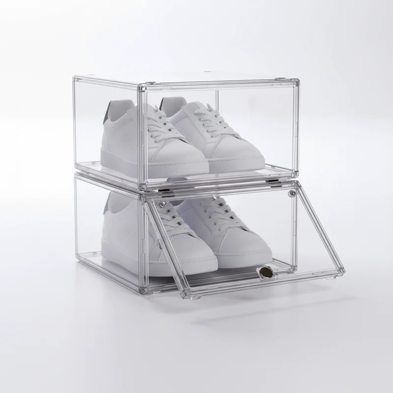 Boîte à chaussures transparente empilable à ouverture frontale