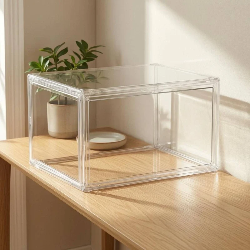 Boîte à chaussures transparente empilable à ouverture frontale