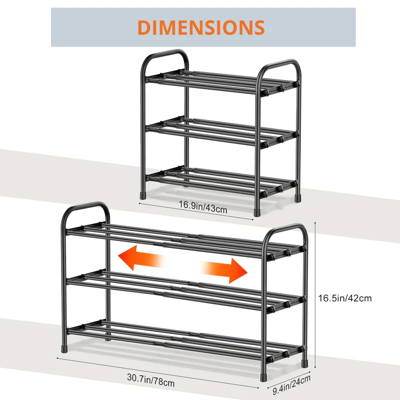 Étagère à chaussures métal 3 niveaux extensible noire