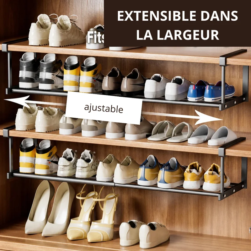 Étagère à chaussures suspendue réglable, sans perçage