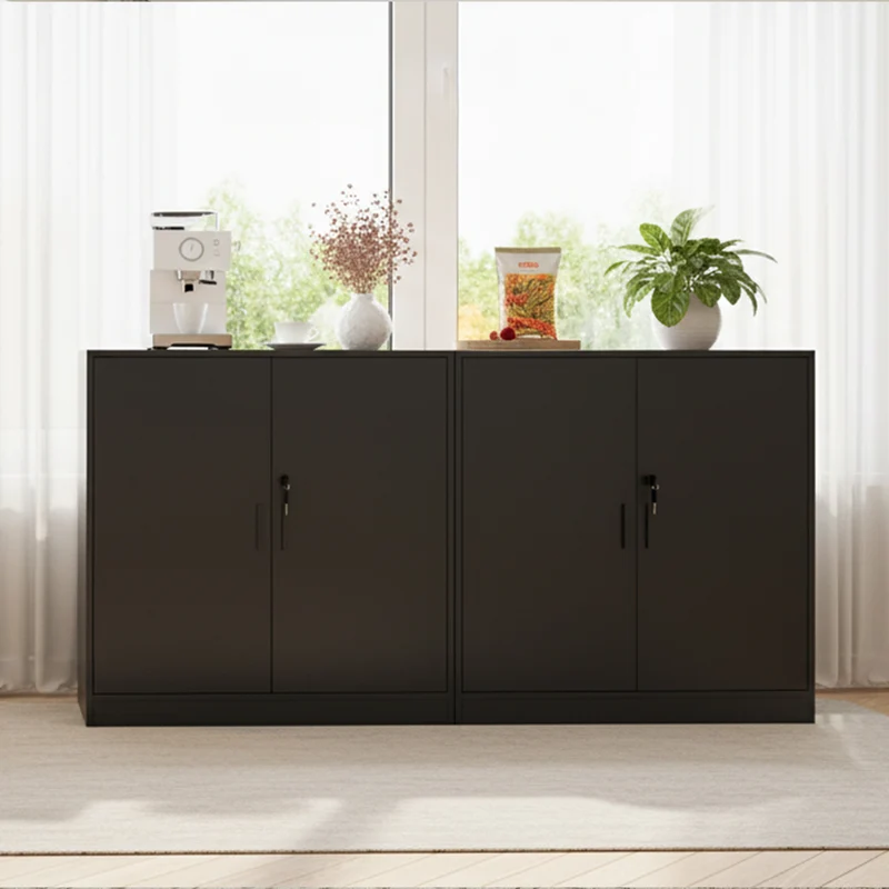 Casier de rangement ZAPATA à double porte et double compartiment avec serrure - Noir