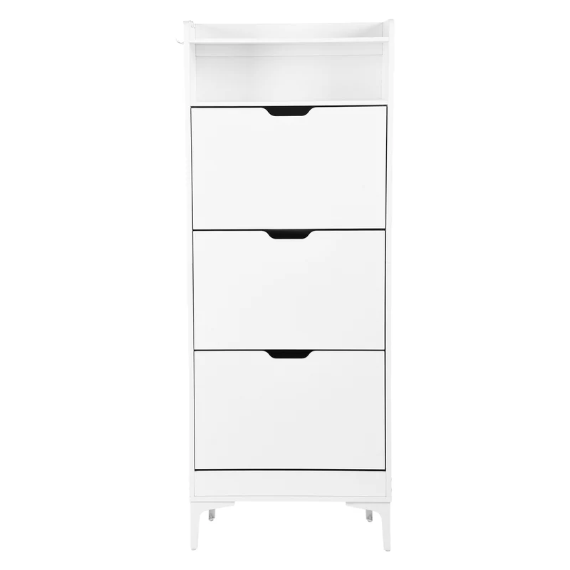 Meuble à chaussures MELVIN à 3 rabats, 60 x 159,3 cm - MDF blanc