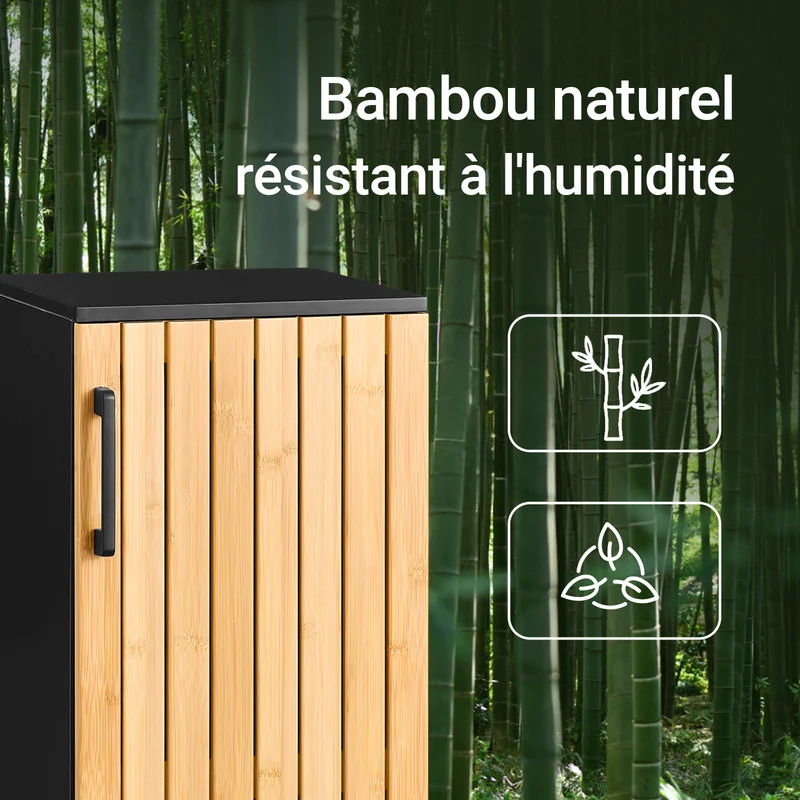 SoBuy BZR203-SCH Meuble Salle de Bain avec Porte Bambou, Gain de Place, Design Moderne, pour Salle de Bain et WC, Usage Quotidien – L30×P30×H90 cm, Bambou, Noir