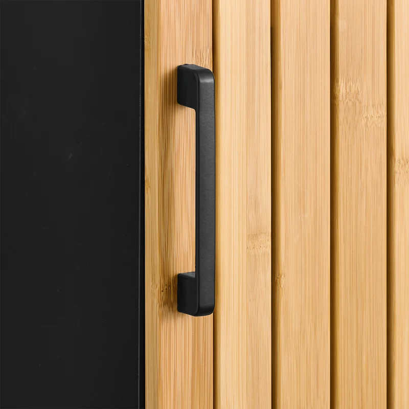 SoBuy BZR203-SCH Meuble Salle de Bain avec Porte Bambou, Gain de Place, Design Moderne, pour Salle de Bain et WC, Usage Quotidien – L30×P30×H90 cm, Bambou, Noir