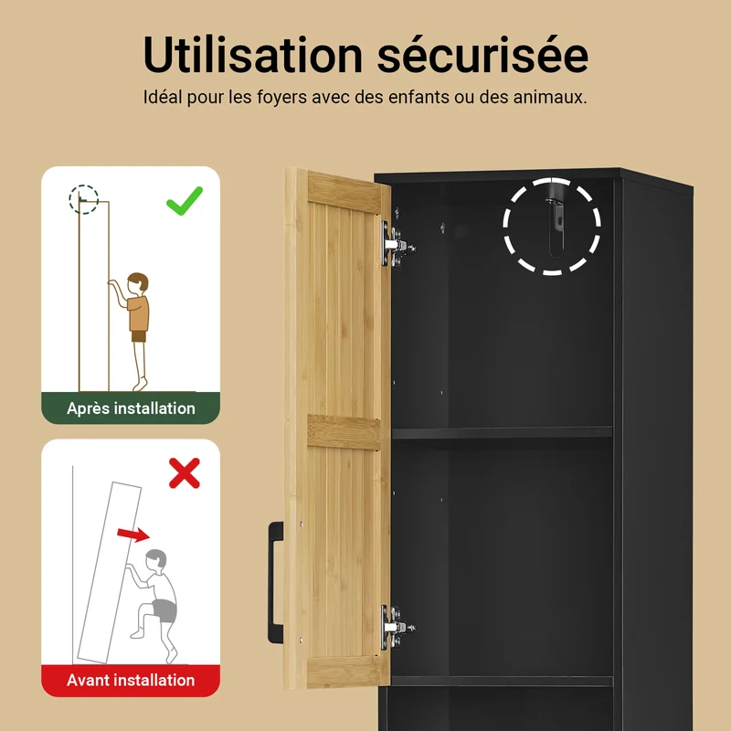 SoBuy BZR201-SCH Colonne Salle de Bain avec Étagères Réglables, Résistant à l’Humidité, pour Salle de Bain et WC, Rangement Optimisé, Design Fonctionnel – Noir