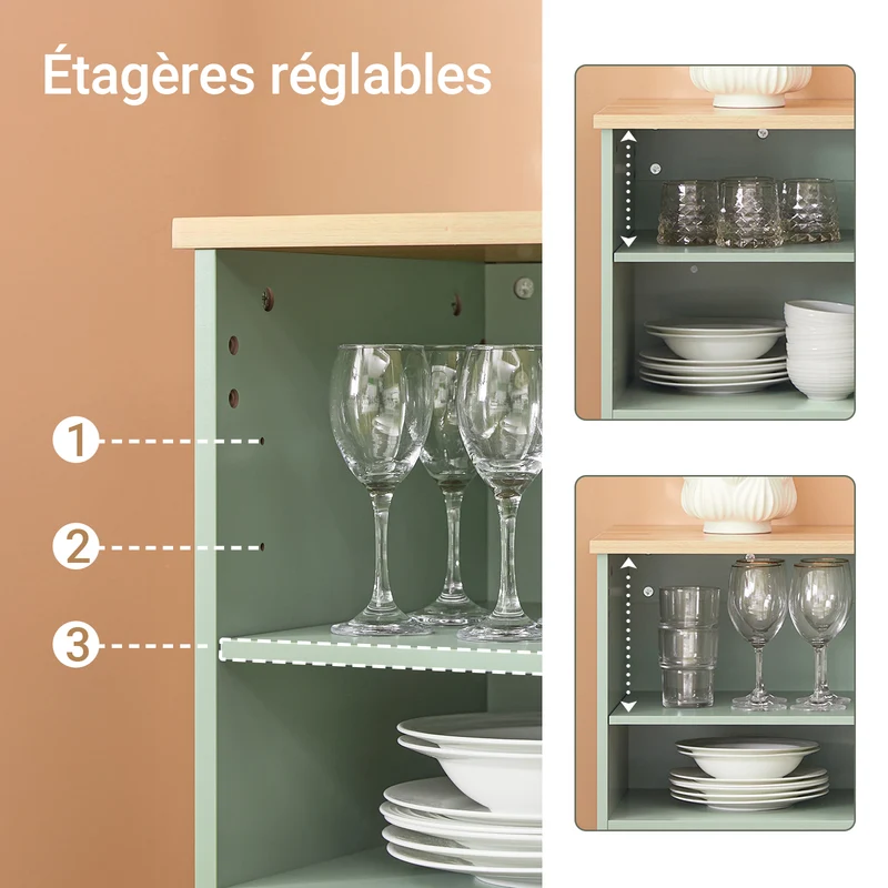 SoBuy FKW127-GR Chariot de Cuisine avec 3 Compartiments et 4 Tiroirs Service Table d’Appoint Chariot à roulettes Vert 90x40x88cm