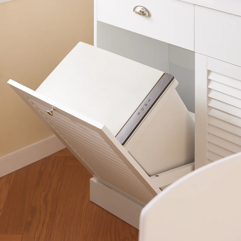 SoBuy FSB101-W Buffet Cuisine avec 3 Portes, 2 Tiroirs et Compartiment à Poubelle, Design Moderne, pour Cuisine et Salle à Manger – L92×P40×H180 cm, Blanc