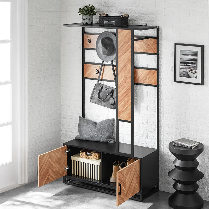 SoBuy FSR194-N Portemanteau avec Banc, Barre et 5 Crochets, Meuble d'Entrée Vestiaire Multifonction – 100x40x180 cm