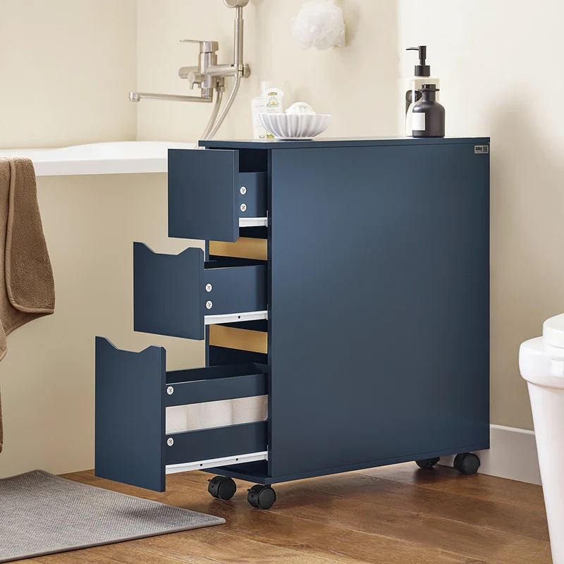 SoBuy BZR191-B Meuble de Rangement Salle de Bain Étroit sur roulettes, Support Papier Toilette avec roulettes