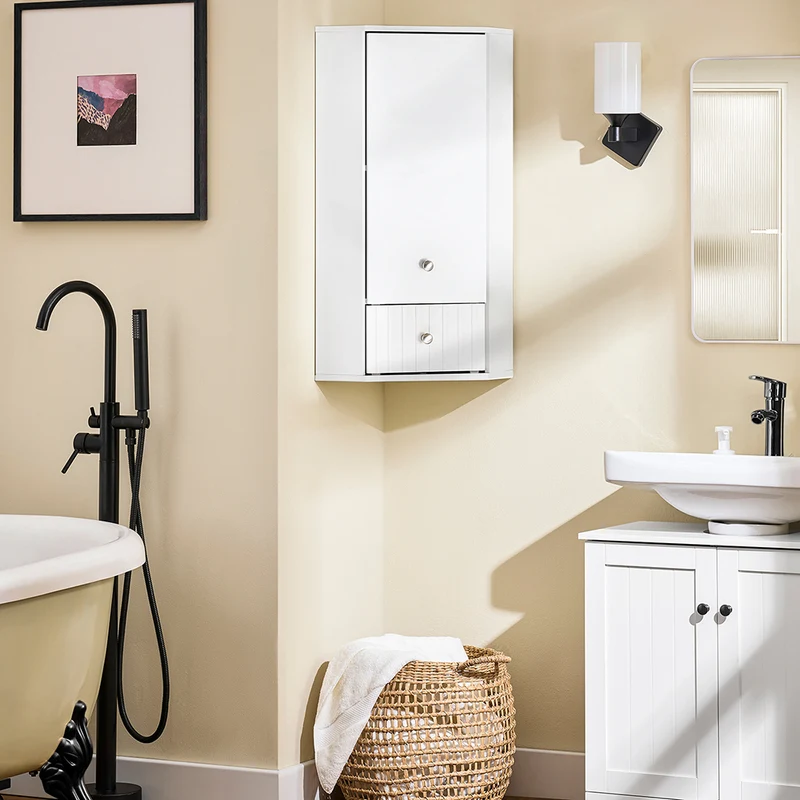 SoBuy BZR194-W Armoire de Rangement Étroite, 1 Tiroir et 1 Porte