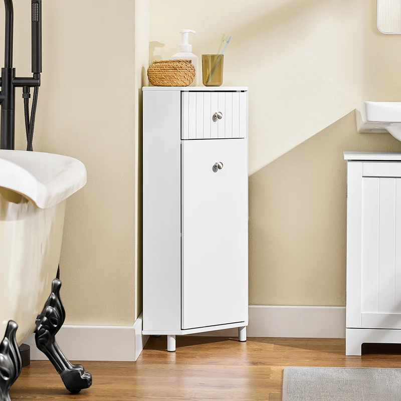SoBuy BZR194-W Armoire de Rangement Étroite, 1 Tiroir et 1 Porte
