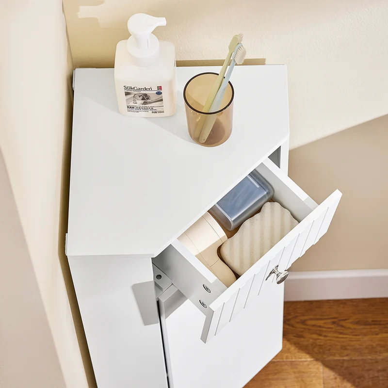 SoBuy BZR194-W Armoire de Rangement Étroite, 1 Tiroir et 1 Porte