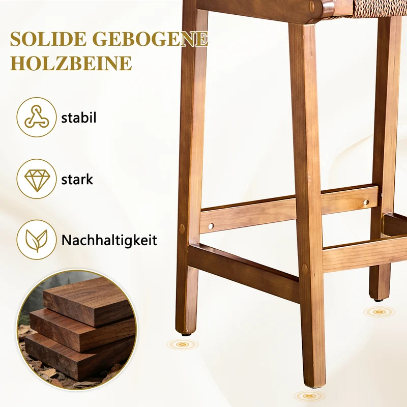Lot de 2 tabourets de bar en bois massif rustiques avec cannage en corde PLANTBLACK