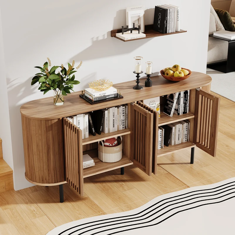 Buffet effet bois 4 portes cannées 160x40x70cm PILLOWCONCRETE