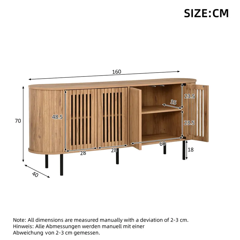 Buffet effet bois 4 portes cannées 160x40x70cm PILLOWCONCRETE