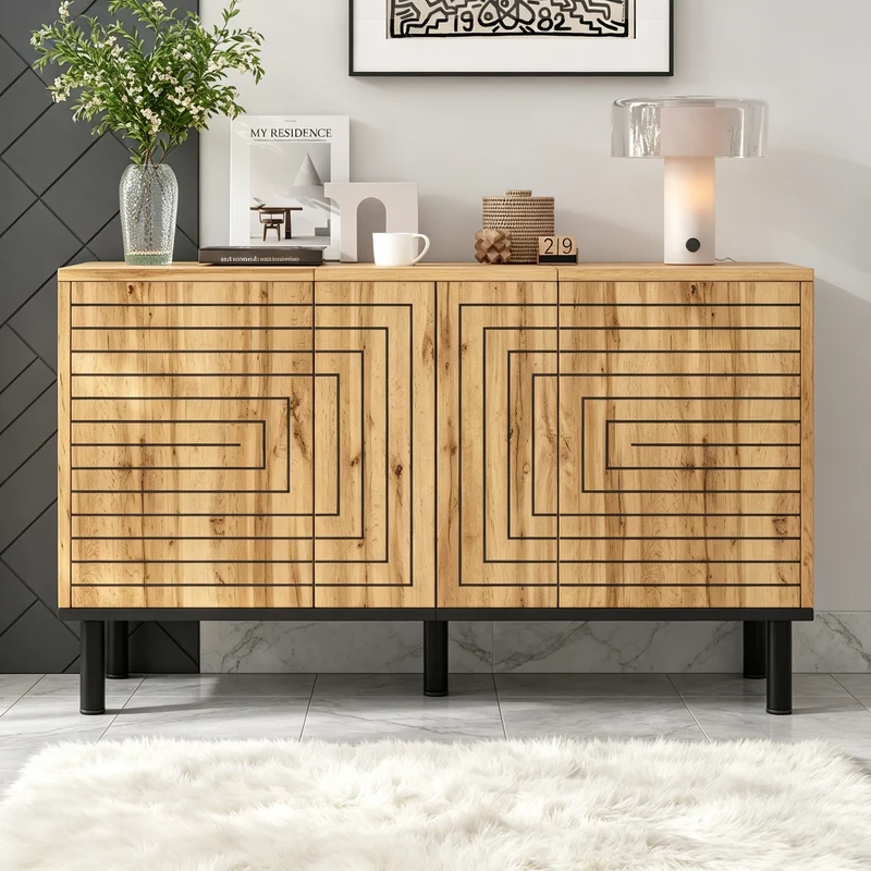 Buffet effet bois design geometric 3 portes 6 compartiments MODERNCORNER