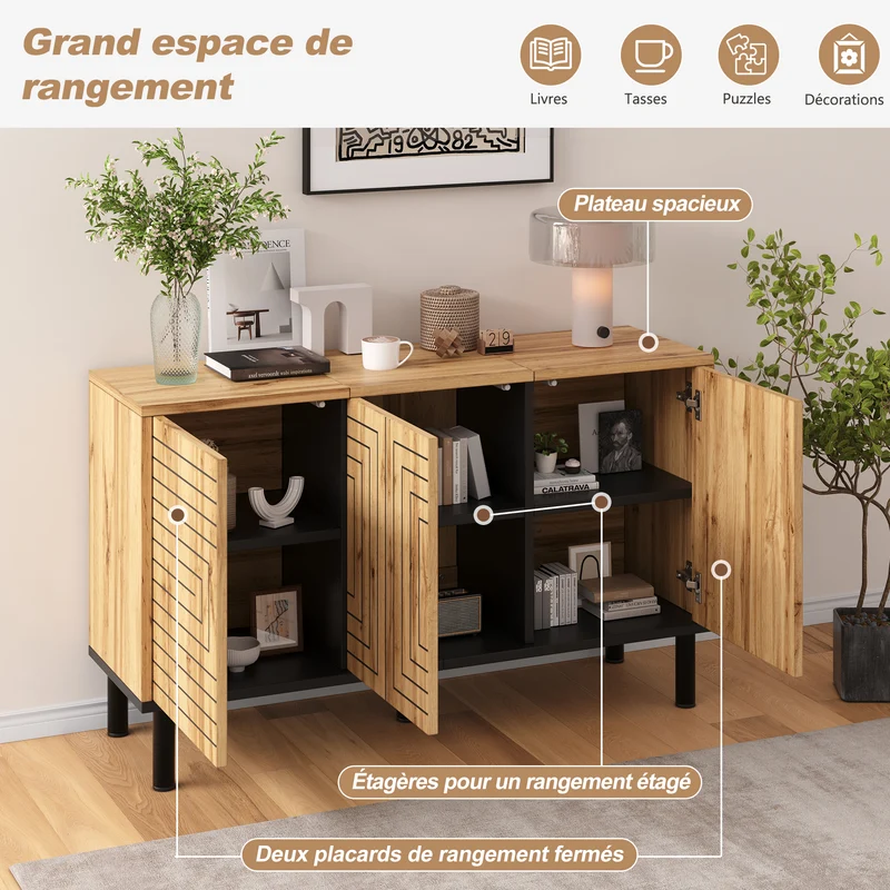 Buffet effet bois design geometric 3 portes 6 compartiments MODERNCORNER