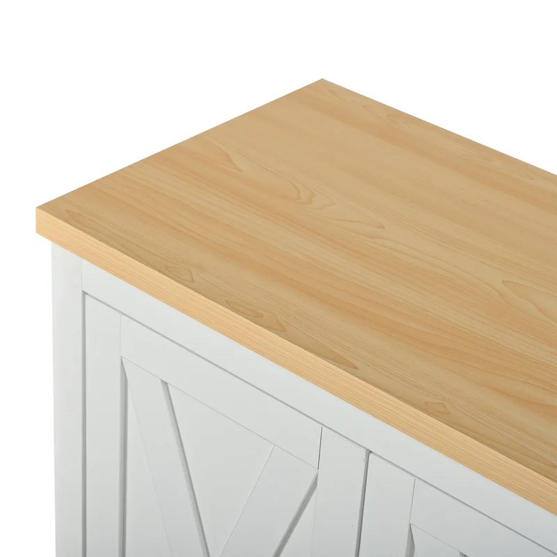Buffet blanc et effet bois à 4 portes, style scandinave 140×40×78cm MODERNMIRRORHOME