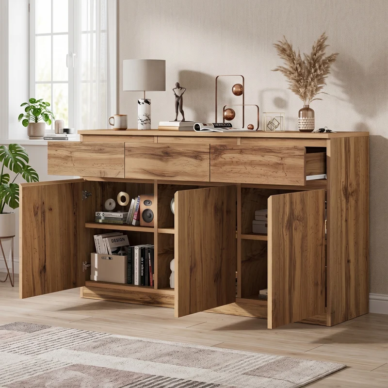 Buffet effet bois naturel 3 portes et 3 tiroirs 135x40x81cm MODERNTABLESET