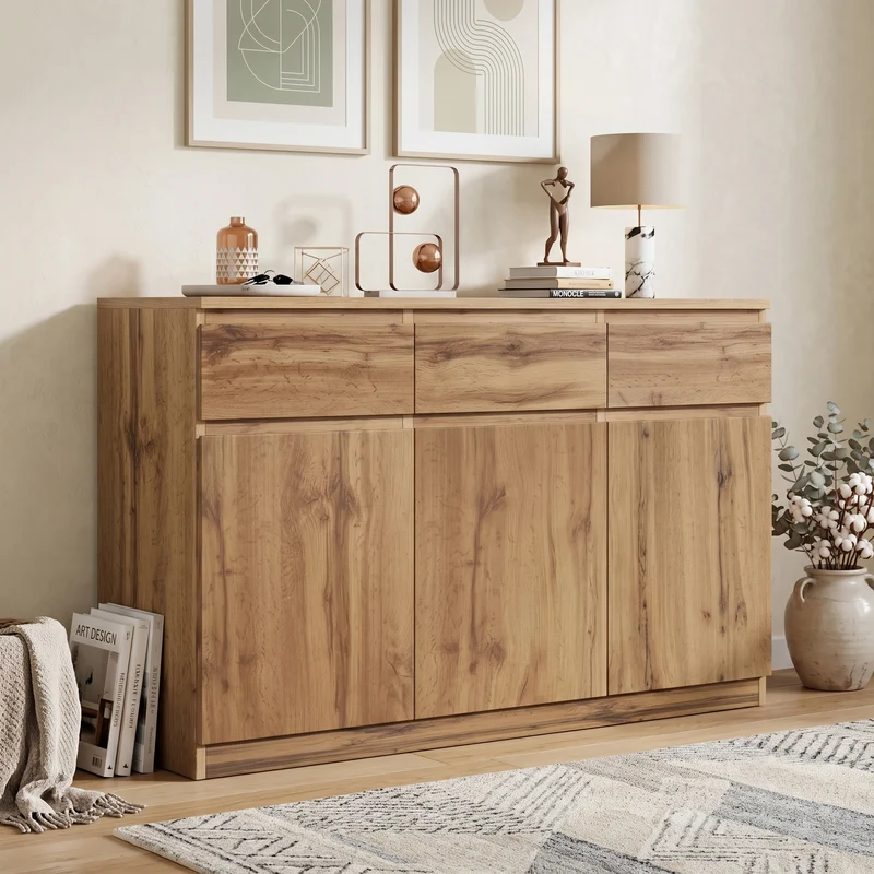 Buffet effet bois naturel 3 portes et 3 tiroirs 135x40x81cm MODERNTABLESET