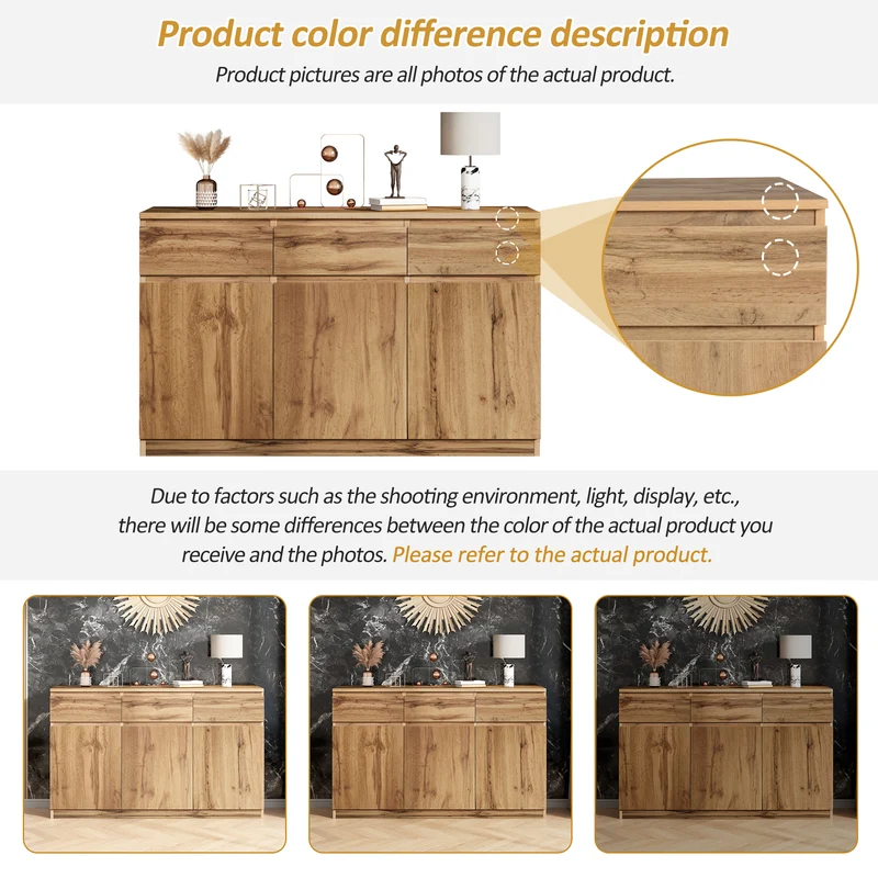Buffet effet bois naturel 3 portes et 3 tiroirs 135x40x81cm MODERNTABLESET