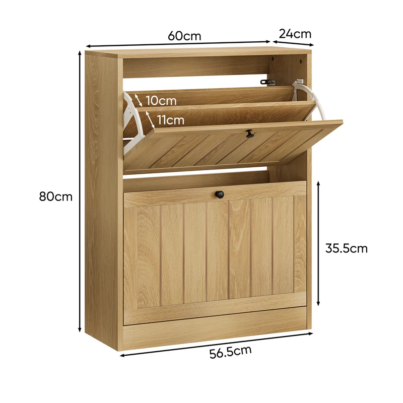 Meuble à chaussures effet chêne 2 abattants 60*24*80cm MODERNCEILINGSET