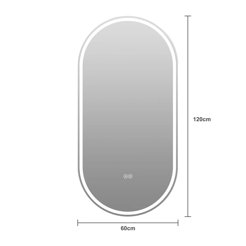 Parallelepipedous 60x120cm Miroir Ovale Sans Cadre LED, Miroir Intelligent Anti-Buée pour Salle de Bain, Argent