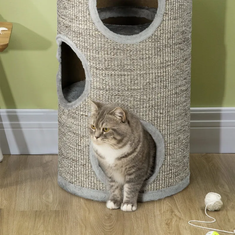 Subelementary Arbre à chat 3 niveaux 38x38x70cm gris clair – Griffoir sisal, robuste et confortable