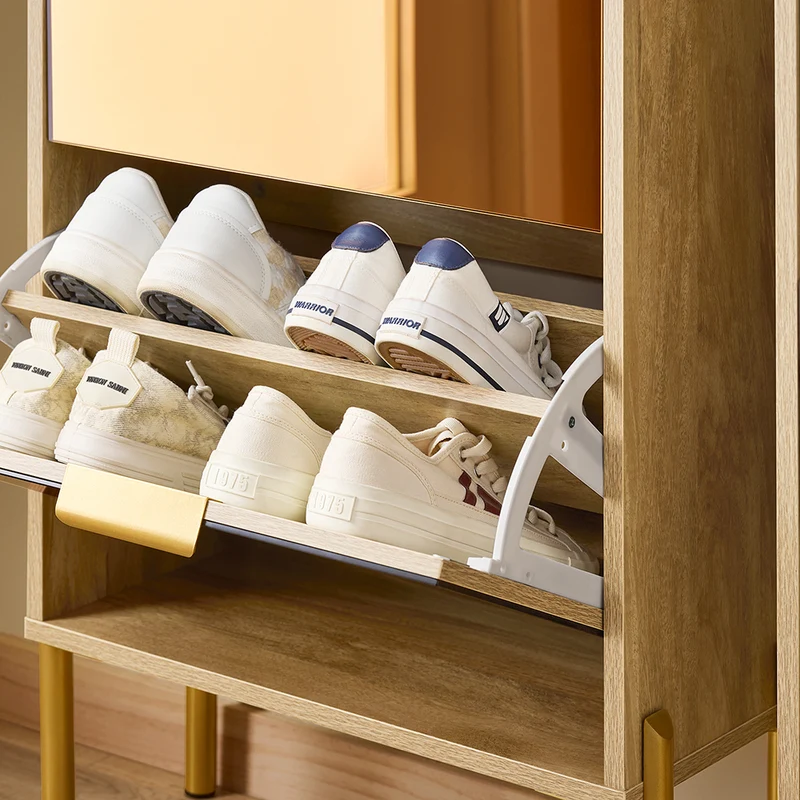 SoBuy FSR181-H-G Meuble à Chaussures Design Élégant avec Miroir – Déco Entrée Moderne – 55x24x124 cm Doré