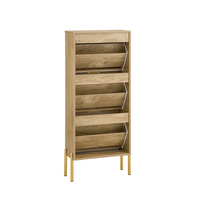 SoBuy FSR181-H-G Meuble à Chaussures Design Élégant avec Miroir – Déco Entrée Moderne – 55x24x124 cm Doré