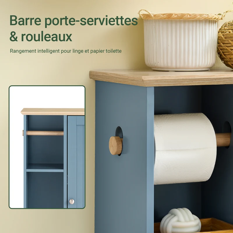 SoBuy BZR189-HG Meuble de Rangement Salle de Bain Armoire Porte-Papier Toilette Porte Brosse WC avec 1 Porte