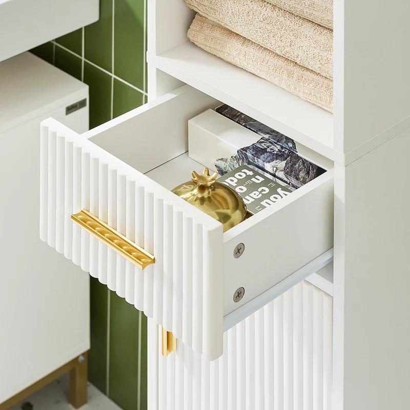 SoBuy BZR181-W Colonne Salle de Bain avec Tiroir et Poignées Métal, pour Salle de Bain et WC, Rangement Optimisé, Design Fonctionnel – L30×P30×H170 cm, Blanc