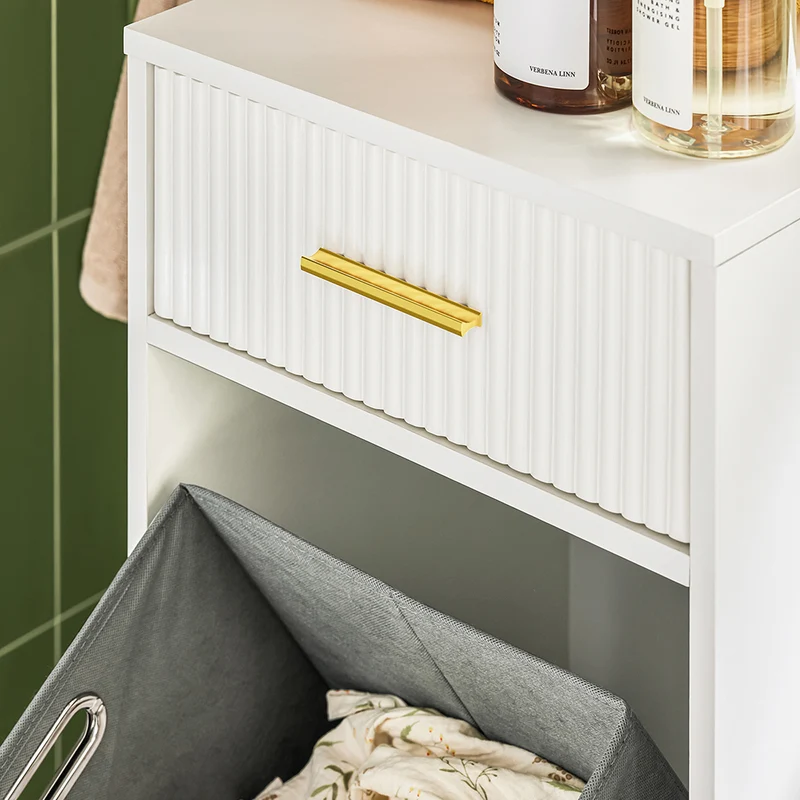 SoBuy BZR180-W Meuble Salle de Bain avec Panier à Linge, 1 Tiroir et 1 Panier Amovible, pour Salle de Bain et WC, Rangement Optimisé – L40×P40×H95 cm, Blanc