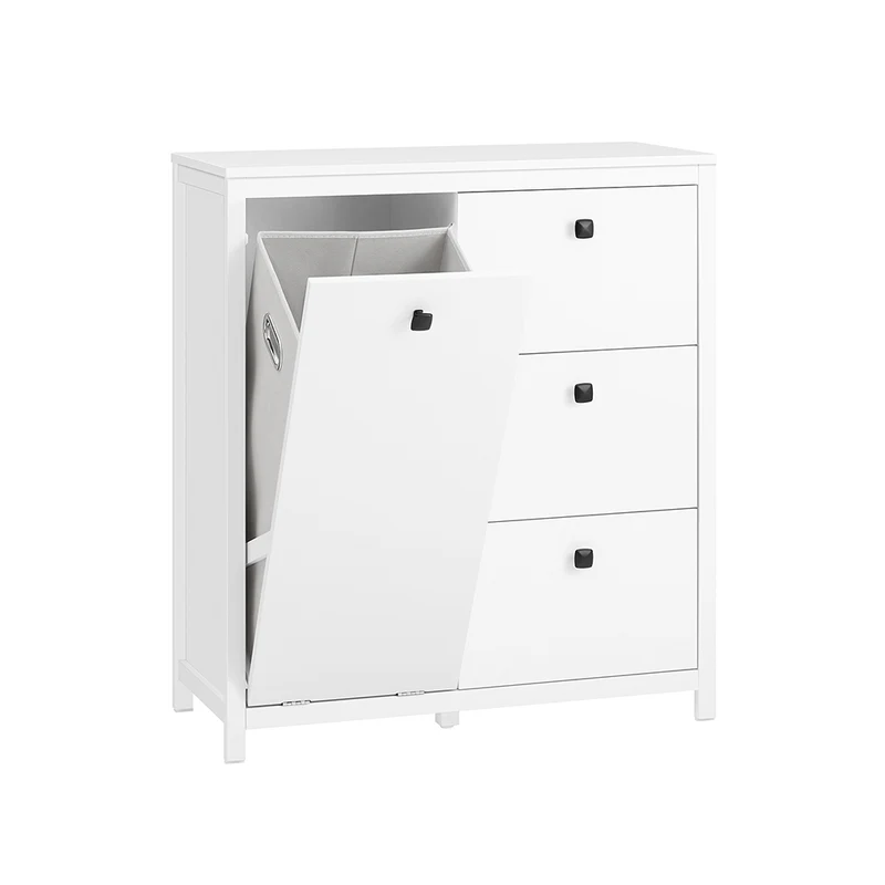 SoBuy BZR97-W Armoire à Linge avec Sac à Linge, Meuble Bas de Salle de Bain Armoire Toilette