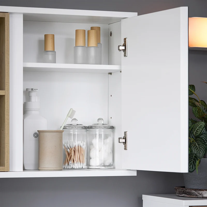 SoBuy BZR149-W Armoire Murale avec Miroir , Placard de Rangement Suspendu, Meuble Haut Salle de Bain avec Porte et 2 Compartiments Ouverts
