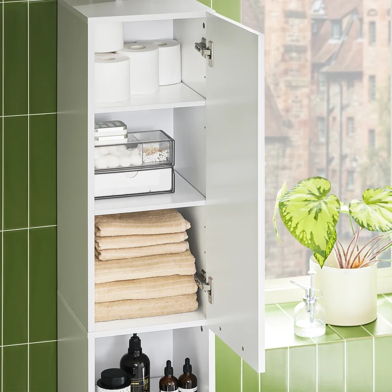 SoBuy BZR166-W Meuble Colonne, Armoire de Rangement Placard de Rangement Étroite, 1 Tiroir, 2 Portes et 2 Étagères Réglables