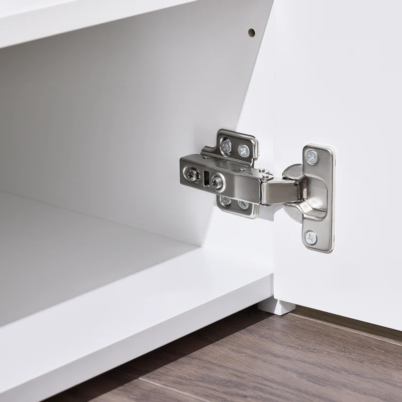 SoBuy FSR178-W Banc à Chaussures avec 2 Portes et Étagères Réglables 3 Hauteurs, Poignées Métal, Charge 227 kg pour Entrée – 100x35x45 cm, Blanc