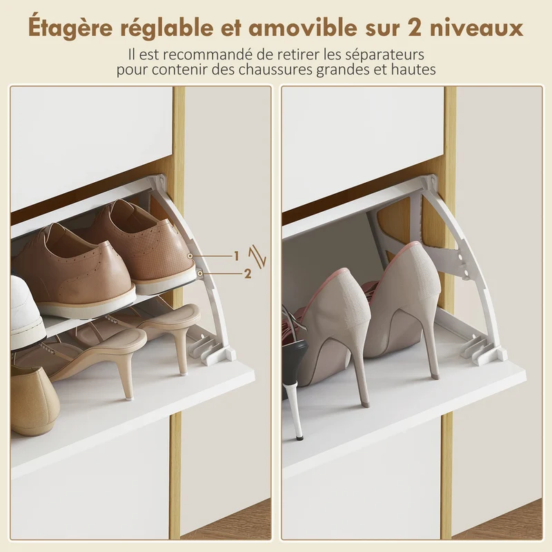 Meuble chaussures blanc 3 abattants 60 x 24 x 127 cm
