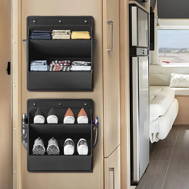 Organiseur de chaussures suspendu multi-poches noir