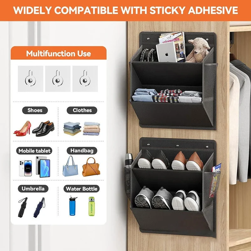 Organiseur de chaussures suspendu multi-poches noir