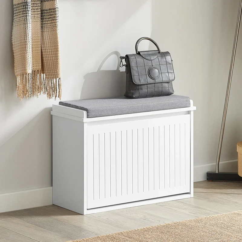 Banc à chaussures compact avec coussin noir