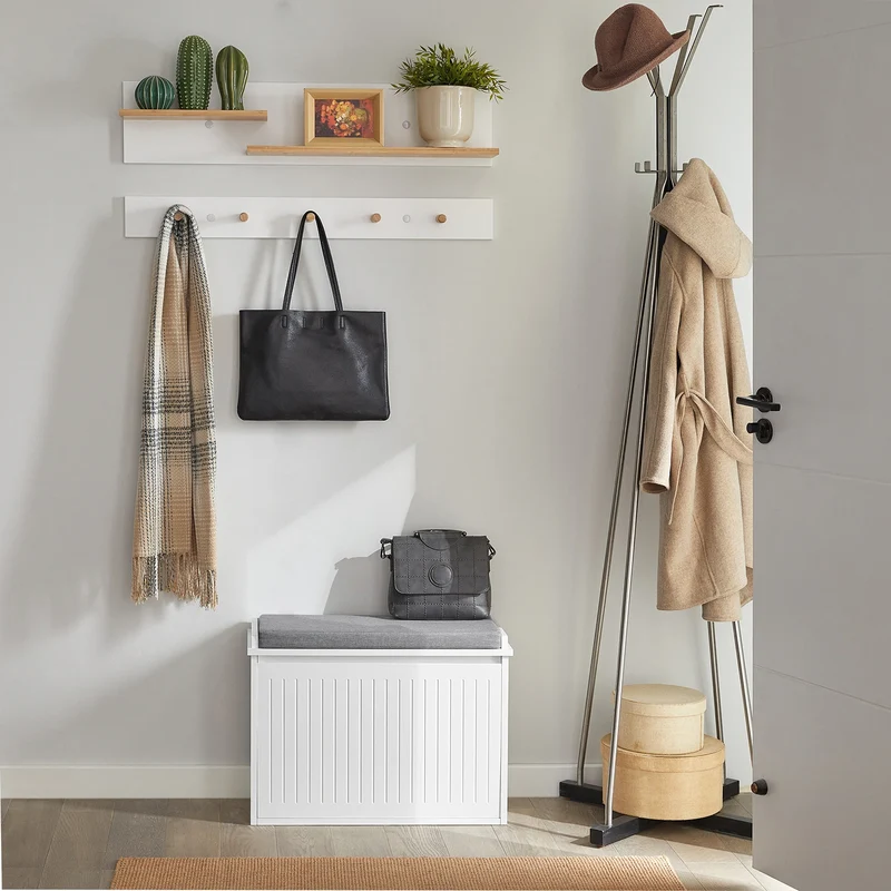 Banc à chaussures compact avec coussin noir