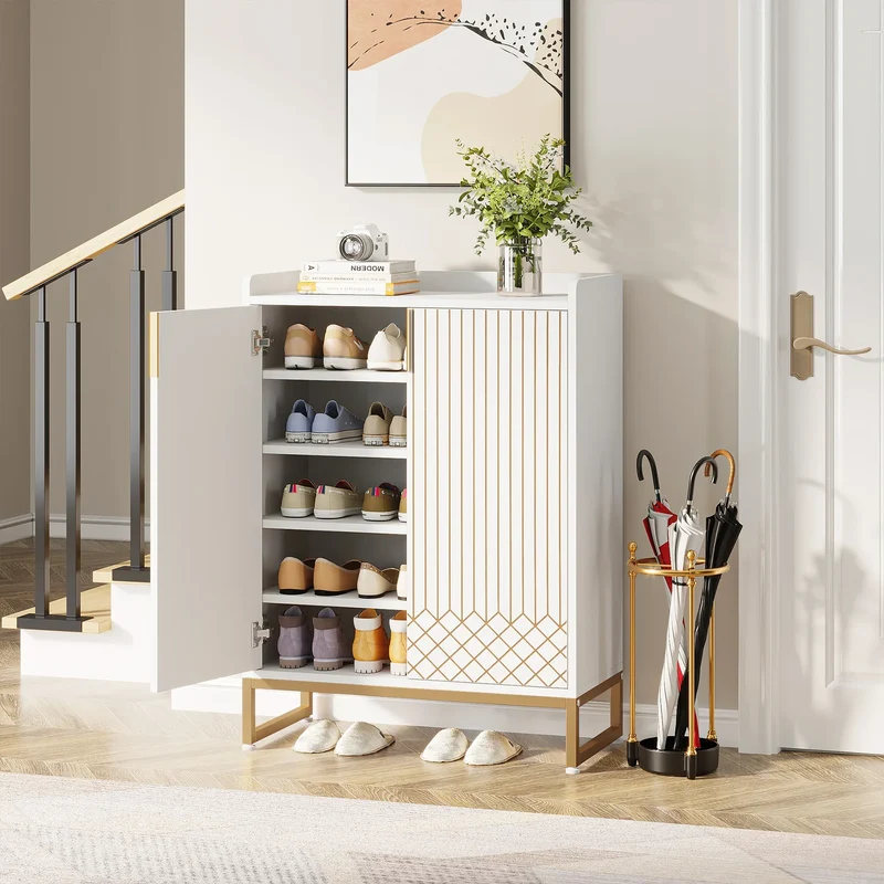 Meuble à chaussures marron 5 niveaux avec portes