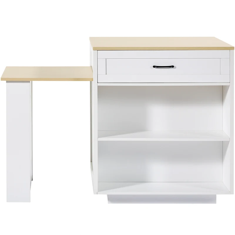 Gangliac Table de bar extensible 133-202cm MDF blanc avec rangements – Îlot de cuisine multifonction