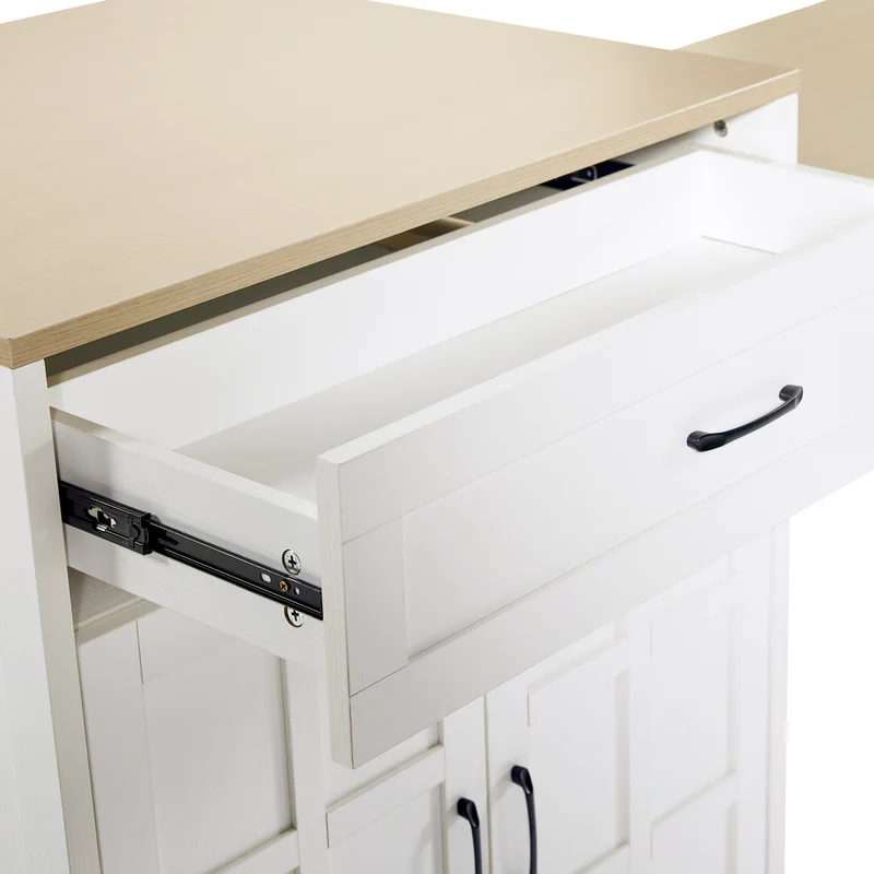 Gangliac Table de bar extensible 133-202cm MDF blanc avec rangements – Îlot de cuisine multifonction