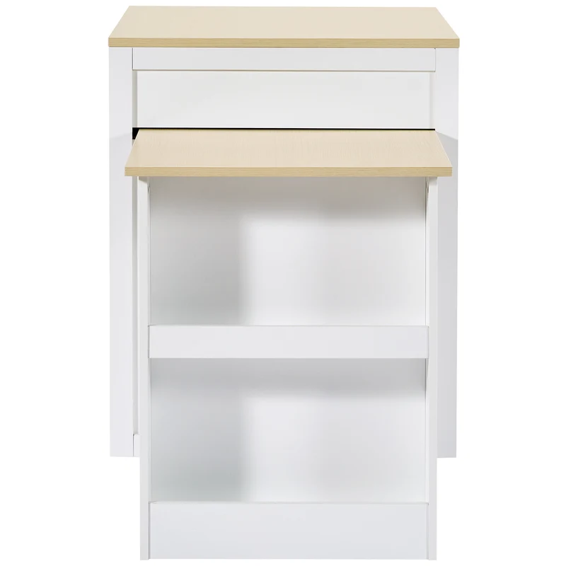 Gangliac Table de bar extensible 133-202cm MDF blanc avec rangements – Îlot de cuisine multifonction